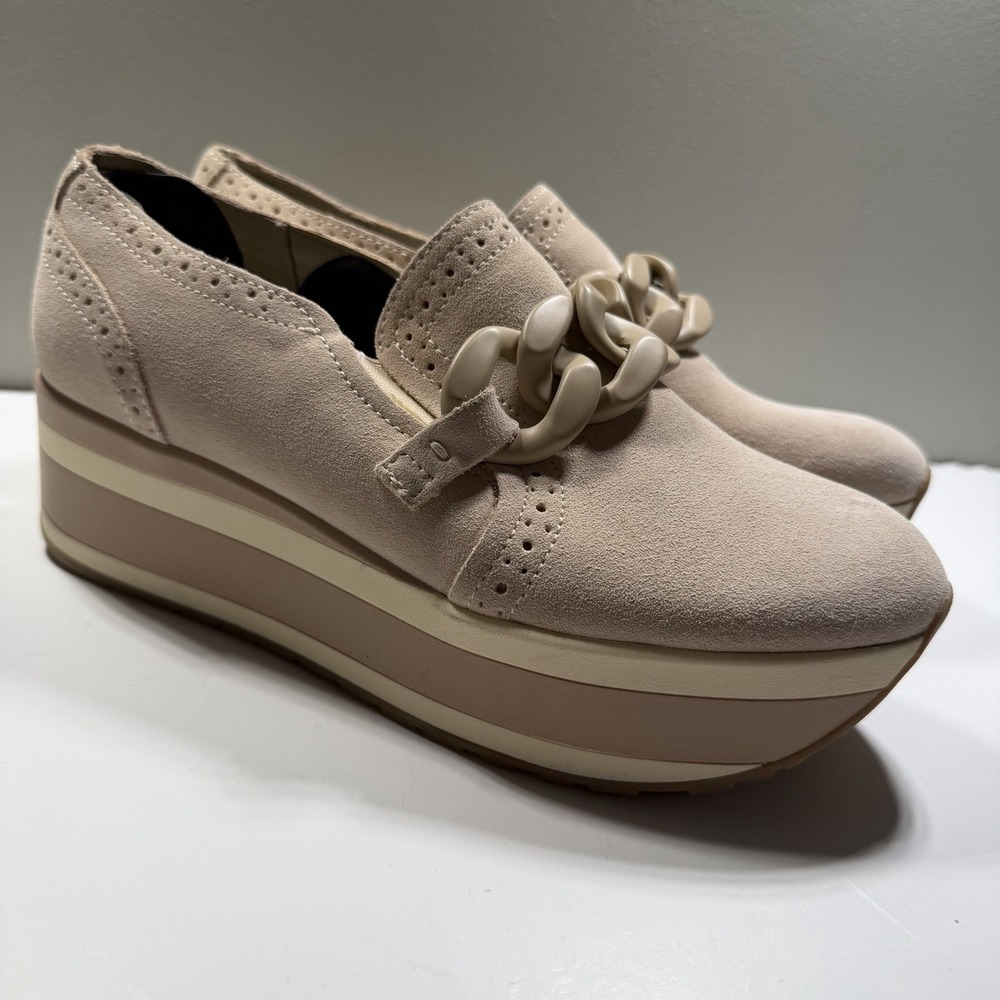 Dolce Vita Women's Suede Platform Loafer 6.5 Tan Links Classic Luxury